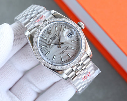 Rolex Datejust Silver Dial With Silver Strap Palm Leaf Pattern 36Mm