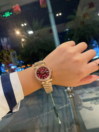 Rolex Lady Datejust Demi Red Dial And Gold 31Mm