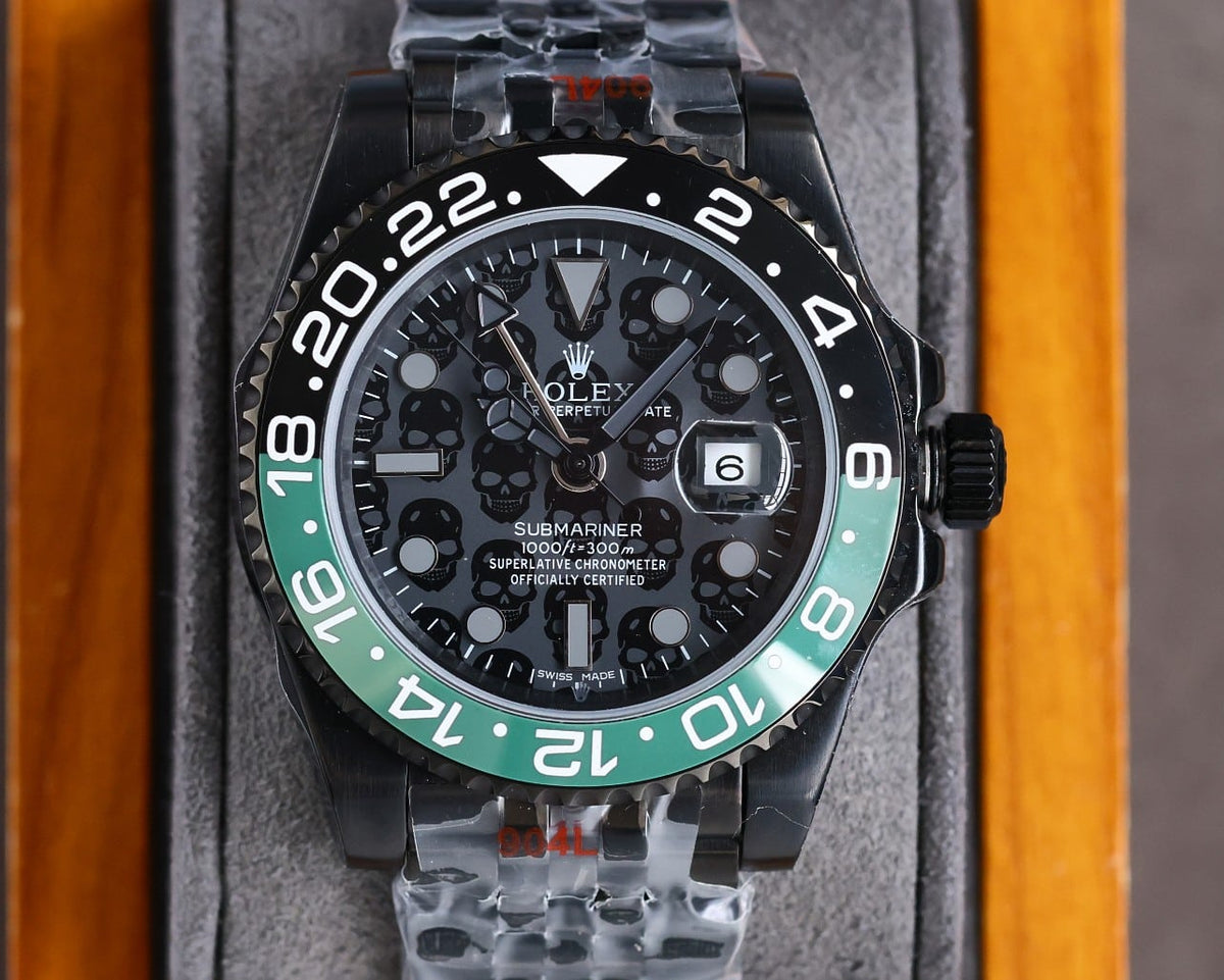 Rolex Oyster Gmt-Master Ii Watch Black Skull Pattern 40Mm