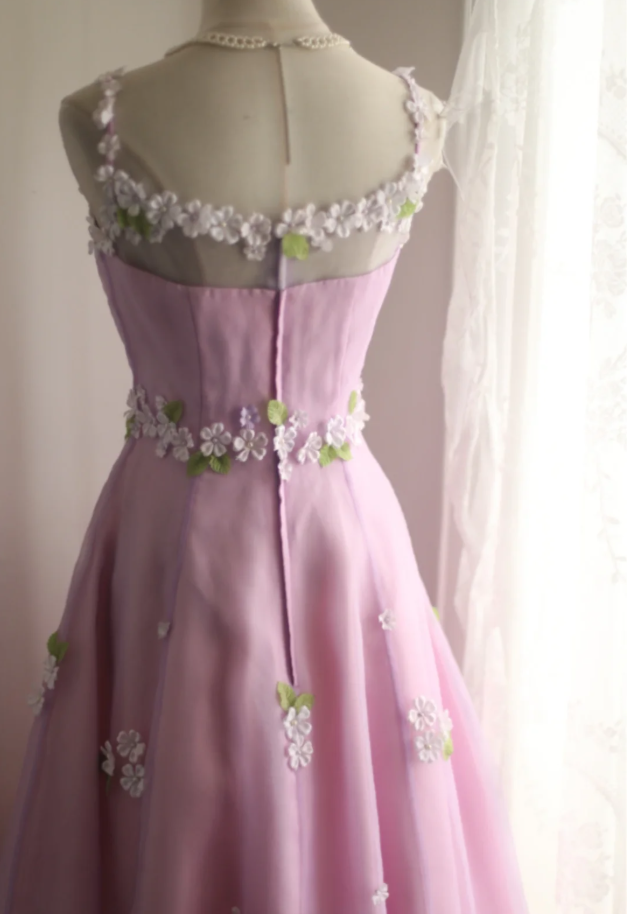 Cute Pink Spaghetti Straps Tulle Satin Appliques Long Birthday Prom Dress Evening Gown SP1850
