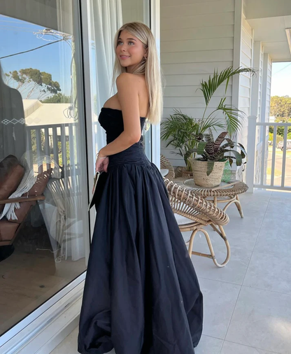 Fashion Black Ruched Slit Party Gown A Line Prom Evening Dress cc2185