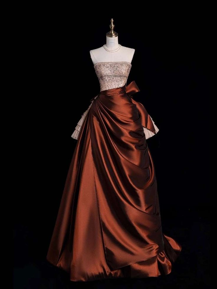 Vintage Strapless Satin Beaded A Line Evening Dress Prom Gown