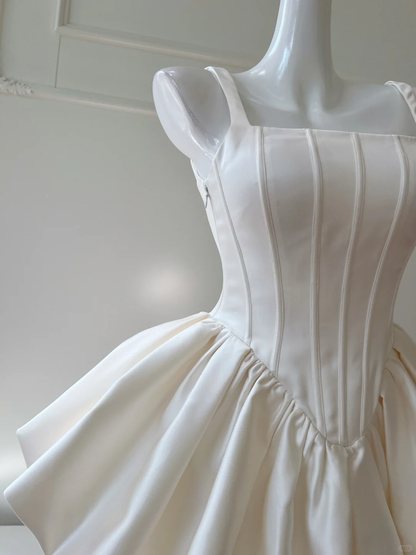 Classy Off White Satin A Line Graduation Homecoming Dress Short Birthday Outfits Y8974