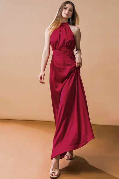 A-line hanging neck collar with exposed back lace up dress
