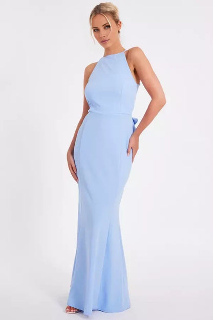 Round neckline off shoulder sleeveless back butterfly condensation back and floor length Prom dress