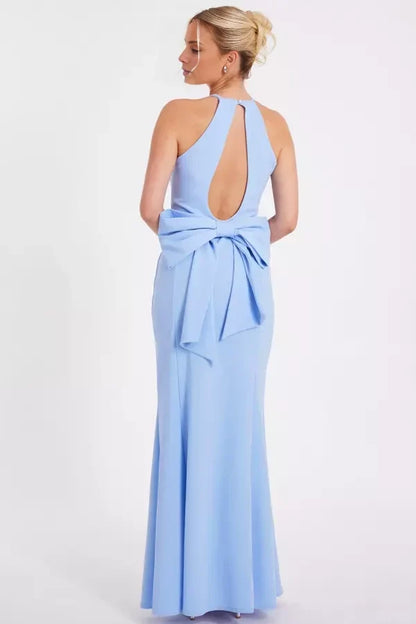 Round neckline off shoulder sleeveless back butterfly condensation back and floor length Prom dress
