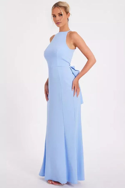 Round neckline off shoulder sleeveless back butterfly condensation back and floor length Prom dress