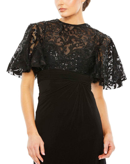 Round neckline short sleeved lace see through and floor length mother of the bride dress