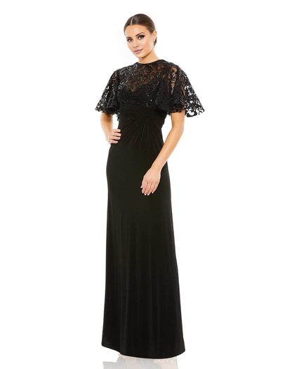 Round neckline short sleeved lace see through and floor length mother of the bride dress