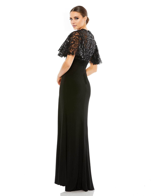 Round neckline short sleeved lace see through and floor length mother of the bride dress