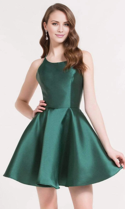 Round neckline sleeveless thin shoulder strap backless short mini Homecoming Dress
