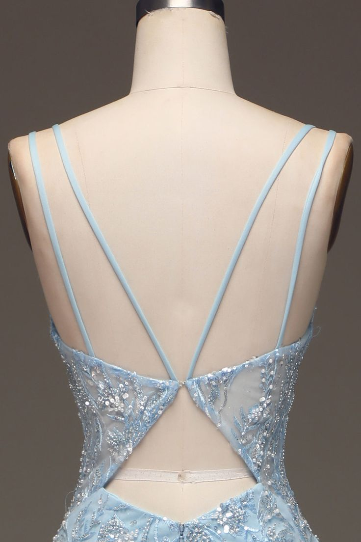 Elegant Blue Tulle Mermaid Prom Dress Evening Dress With Sequins Y6701