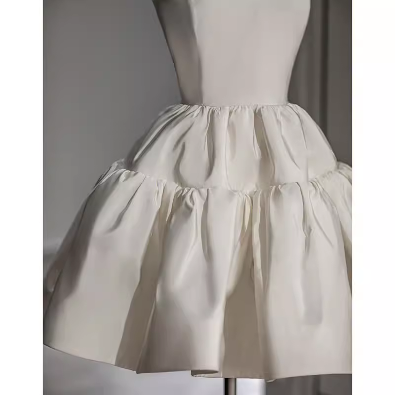 Simple Ball Gown Straps Satin White Short 16th Birthday Dresses
