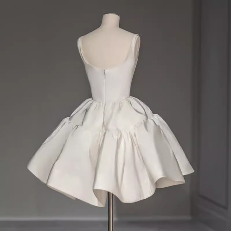 Simple Ball Gown Straps Satin White Short 16th Birthday Dresses