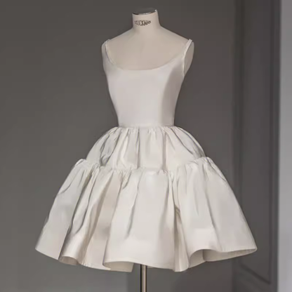 Simple Ball Gown Straps Satin White Short 16th Birthday Dresses