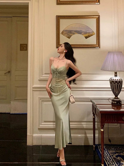 Sexy Sheath Spaghetti Straps Green Prom Dresses Birthday Outfits Evening Gown