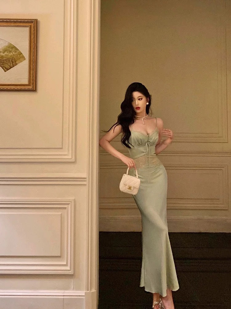 Sexy Sheath Spaghetti Straps Green Prom Dresses Birthday Outfits Evening Gown