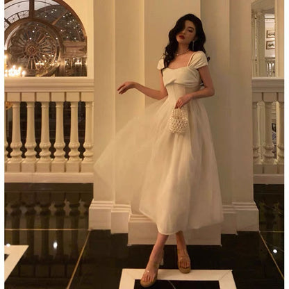 Vintage A line Spaghetti Straps Ivory Satin Prom Dresses Evening Gowns