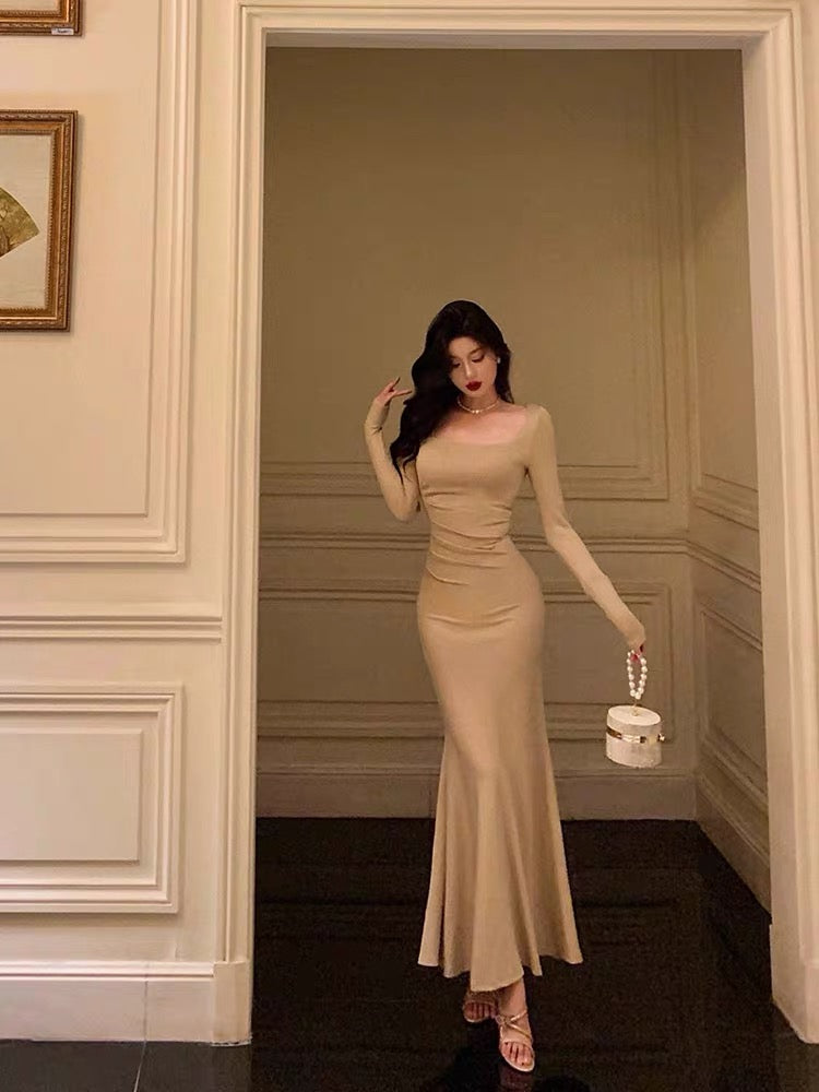 Sexy Sheath Square Neckline Long Prom Dresses Birthday Outfits Evening Gown