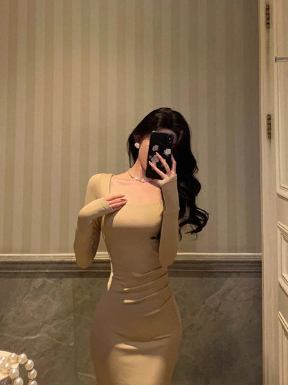 Sexy Sheath Square Neckline Long Prom Dresses Birthday Outfits Evening Gown