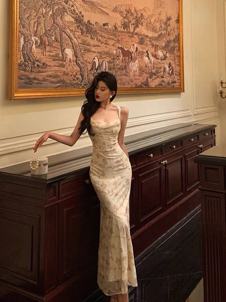 Sexy Sheath Straps Floral Satin Prom Dresses Birthday Outfits Evening Gown