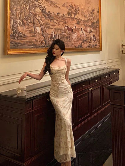 Sexy Sheath Straps Floral Satin Prom Dresses Birthday Outfits Evening Gown