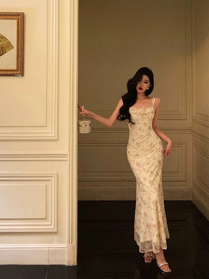 Sexy Sheath Straps Floral Satin Prom Dresses Birthday Outfits Evening Gown