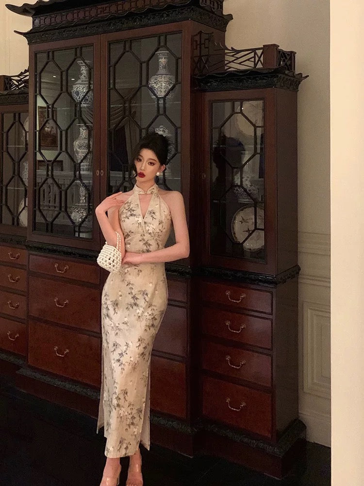Sexy Sheath Straps Halter Floral Satin Prom Dresses Birthday Outfits Evening Gown
