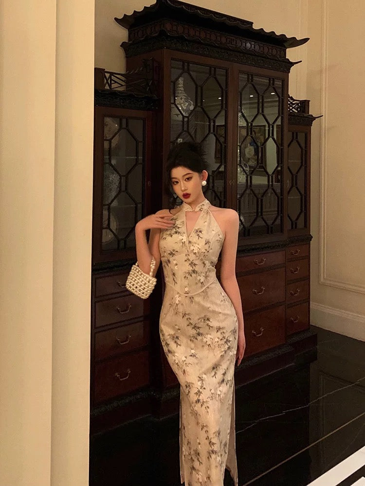 Sexy Sheath Straps Halter Floral Satin Prom Dresses Birthday Outfits Evening Gown