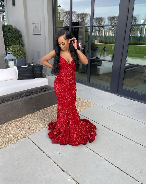 Sexy Mermaid Sweetheart Neckline Sequin Black Girl Red Evening Gown Prom Dresses