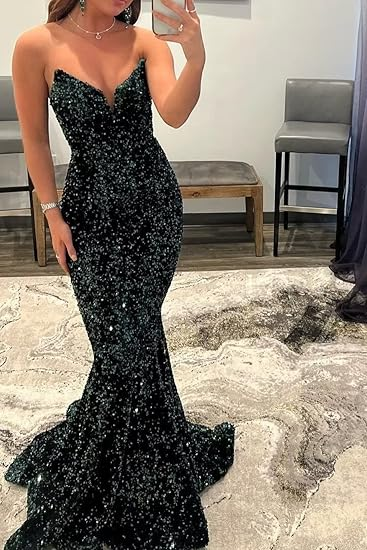 Sexy Mermaid Sweetheart Neckline Sequin Black Girl Red Evening Gown Prom Dresses