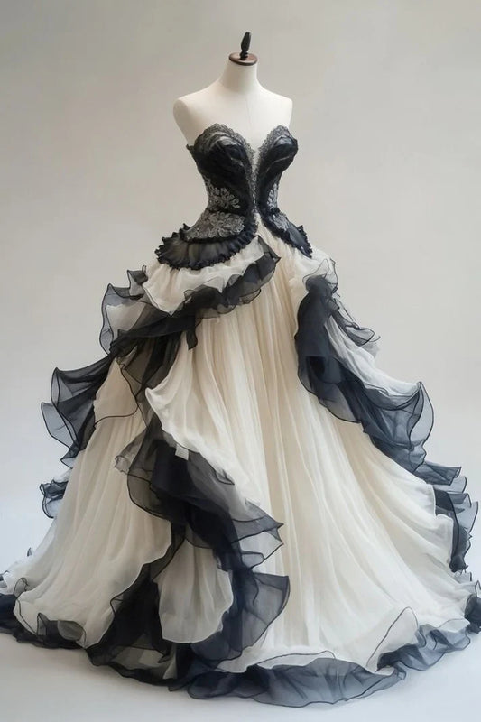 Black white vintage elegant Delicate lace long tulle prom dress evening gown graduation party dress wedding dress gh3421