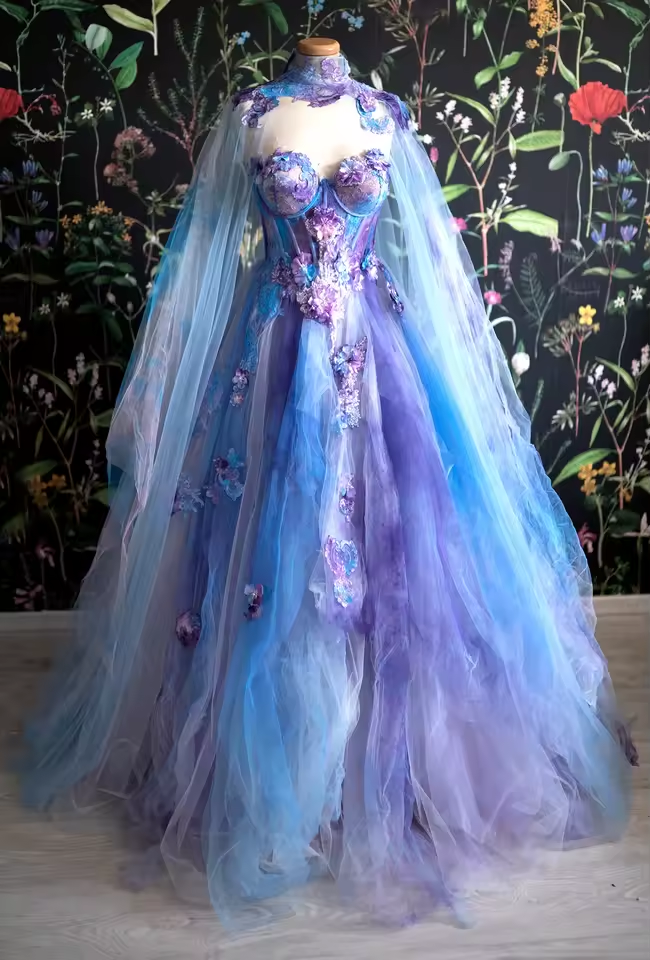 Retro Ball Gown Sweetheart Lace Layers Evening Dress Prom Dresses With Cape