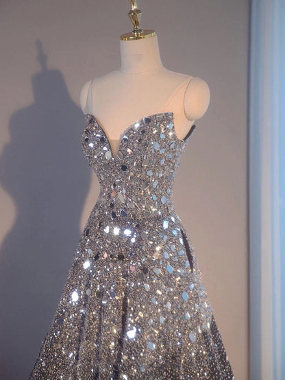 Sexy Ball Gown Sweetheart Sequin Long Evening Gowns Prom Dresses