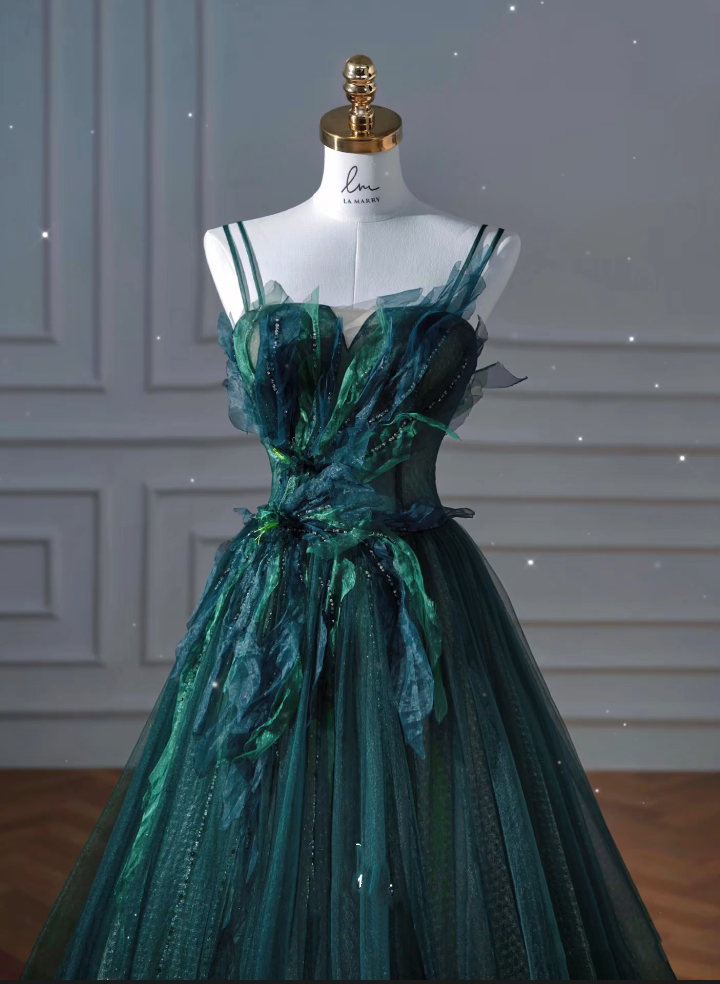 Sexy Ball Gown Strapless Green Tulle Long Evening Gowns Prom Dresses