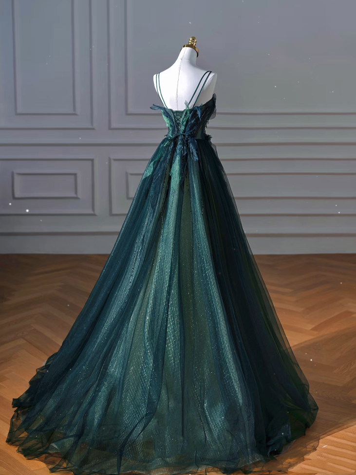 Sexy Ball Gown Strapless Green Tulle Long Evening Gowns Prom Dresses