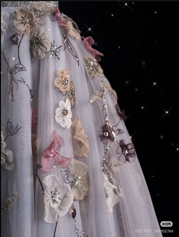 Sexy Ball Gown V Neckline Gray Tulle Floral Long Evening Gowns Prom Dresses