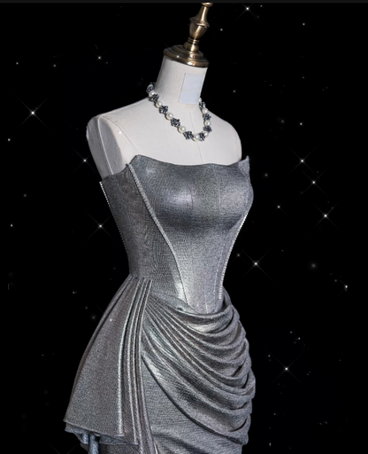 Sexy Mermaid Strapless Sequin Silver Evening Gowns Long Prom Dresses