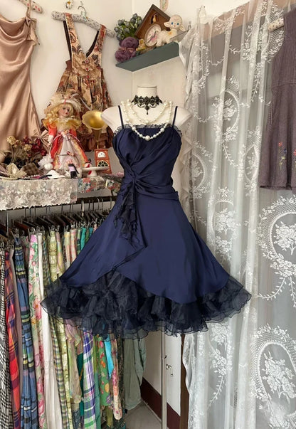 New Fashion Navy Blue Design A-line Spaghetti Strap Homecoming Dress TP3414