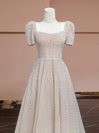 Unique Ball Gown Strapless Short Sleeves Long Wedding Dresses