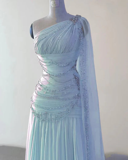 Vintage Glittering Beaded One-shoulder Prom Dress Evening Dress TP4331