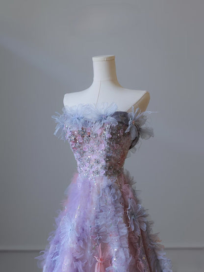Pretty A line Sweetheart Tulle Long Prom Dresses Evening Gowns