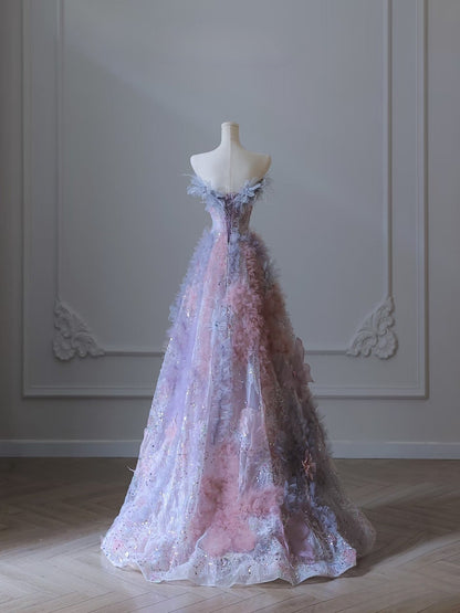 Pretty A line Sweetheart Tulle Long Prom Dresses Evening Gowns