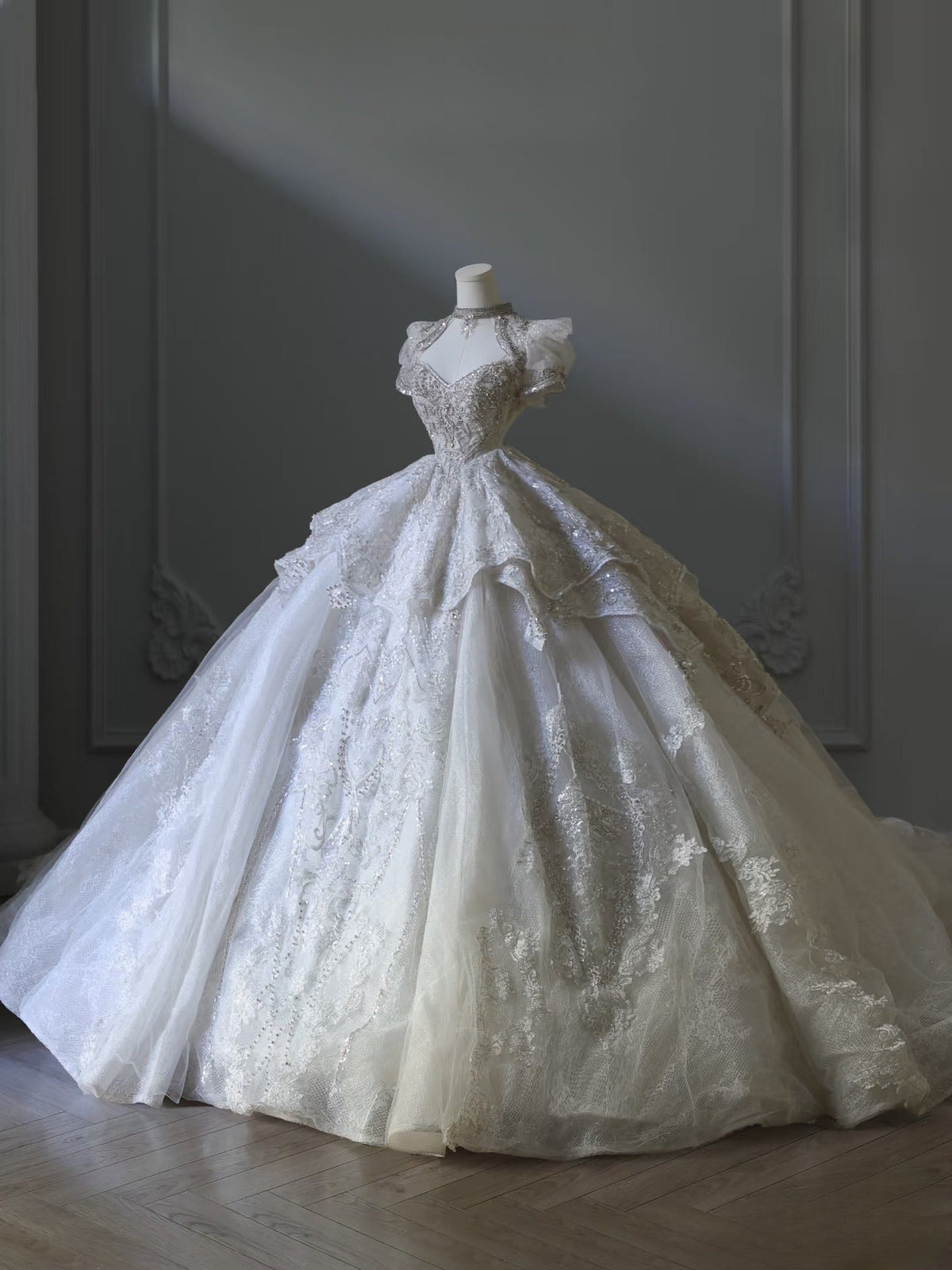 Timeless Ball Gown Off The Shoulder Neckline Tulle Sequin Wedding Dresses Bridal Dress