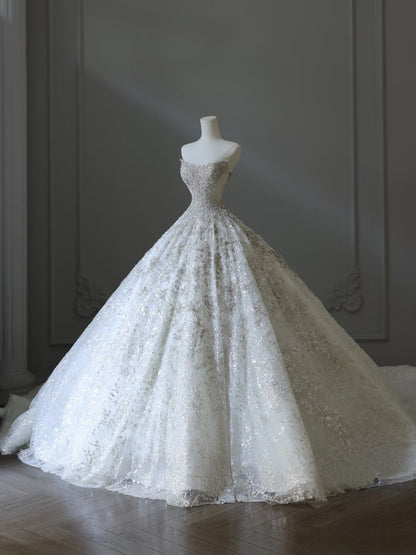 Timeless Ball Gown Sweetheart Sequin Ivory Long Wedding Dress Bridal Dresses