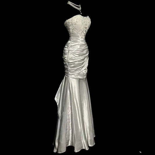 Classy Mermaid Sweetheart Lace Ivory Long Evening Gowns Prom Dress