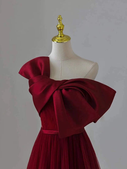 Vintage Ball Gown Strapless Burgundy Tulle Long Prom Gown Fairy Prom Dresses