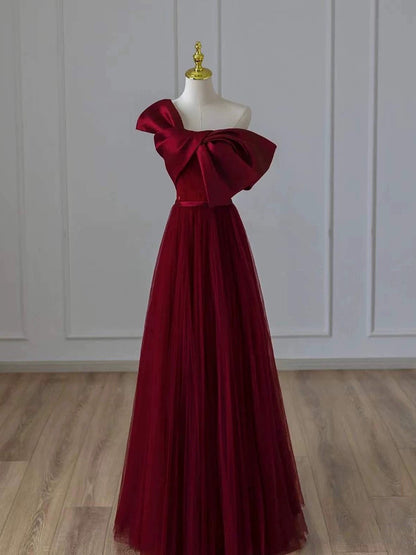 Vintage Ball Gown Strapless Burgundy Tulle Long Prom Gown Fairy Prom Dresses