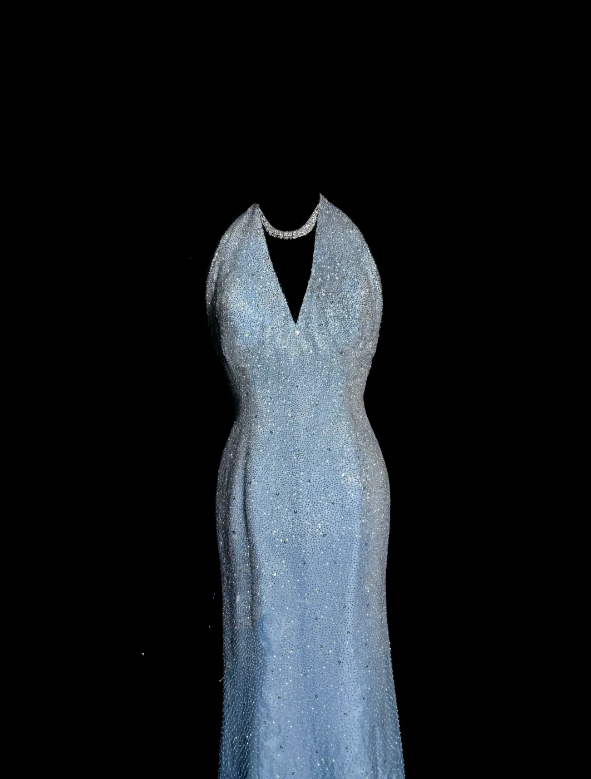 Vintage Mermaid Halter Neck Blue Sequin Prom Gown Fairy Prom Dresses