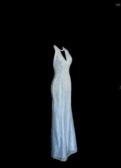 Vintage Mermaid Halter Neck Blue Sequin Prom Gown Fairy Prom Dresses